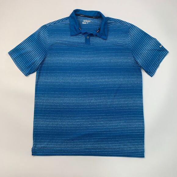 Nike Polo Shirt Mens L Blue Dri Fit Golf Tour Performance Innovation Stripe - Picture 2 of 11